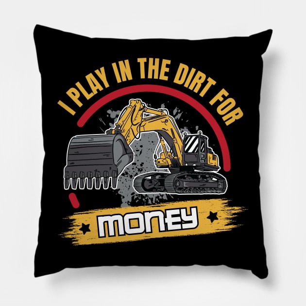 Funny Excavator and Construction Worker Heavy Equipment Pillow by Riffize