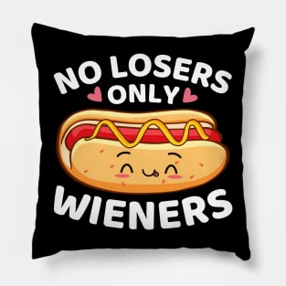 No Losers Only Wieners Funny Kawaii Cute Hot Dog Pun Pillow