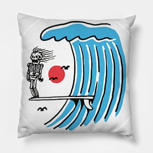 Skeleton surfing in the waves Pillow