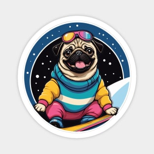 Snowboarding Pug Dog Magnet