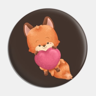 Fox Hugging a Big Heart Pin