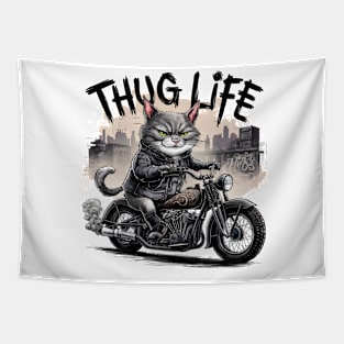 Thug Life Cat Motorcycle Chopper Fan Art Tapestry