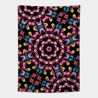 Pink Floral Fractal on Black Tapestry