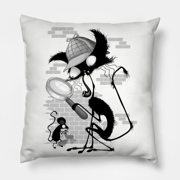 Cat Cartoon Funny Sherlock Holmes Parody Pillow by BluedarkArt