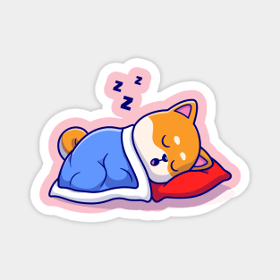 Cute Shiba Inu Dog Sleeping With Pillow And Blanket Cartoon Magnet