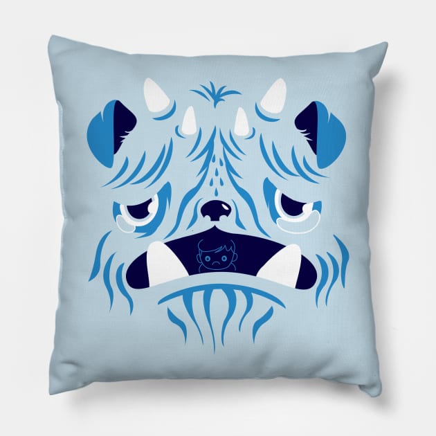 Sad Blue Monster Pillow by ivejustquitsmoking