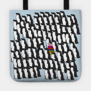 Black and White Penguins and a Rainbow Penguin Tote