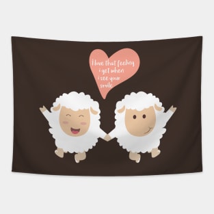 Happy Sheep Couple - I love that feeling I get when I see your smile - Happy Valentines Day Tapestry