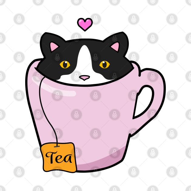 Sweet tuxedo cat in a tea cup by Purrfect