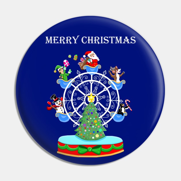 Merry Christmas Carnival Ferris Wheel Pin by Art by Deborah Camp