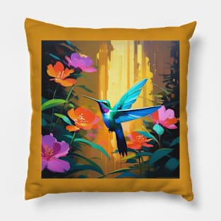 Cute Humming Bird with flowers Pillow