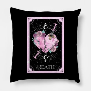 Pink Death Tarot Card Dagger in Rose Heart Pillow