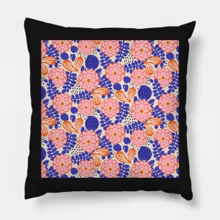 Bloomy Dahlia surface pattern in Pink and Blue on cream background Pillow