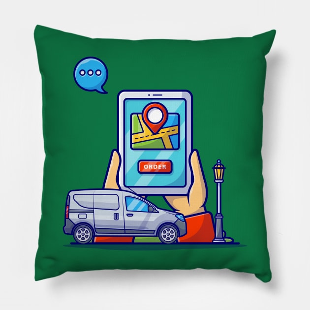 Online Taxi Transportation Cartoon Vector Icon Illustration Pillow by Catalyst Labs