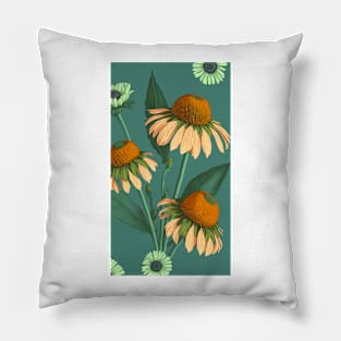 Coneflower Botanical Bohemian Floral Flower Aesthetic Green Pillow