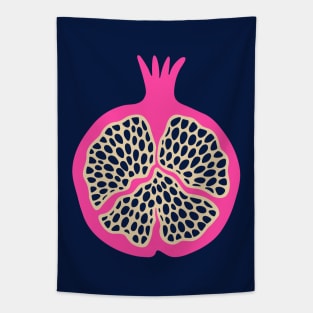 POMEGRANATE Fresh Plump Ripe Tropical Fruit in Fuchsia Hot Pink with Cream and Dark Blue Seeds - UnBlink Studio by Jackie Tahara Tapestry