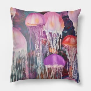 Pink Jellyfish Watercolor Floating In the Ocean Pillow