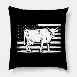 American Flag With Cow Vintage Design Pillow