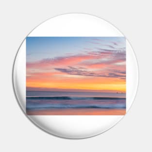 Brilliant summer sunrise along  beach with sea view and sweeping colorful cloud formations Pin