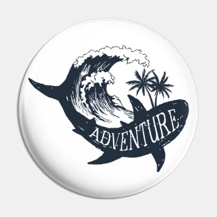 Shark, Wave And Palms. Adventure. Creative Illustration Pin