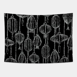 Chalk drawings of asian paper lanterns pattern Tapestry