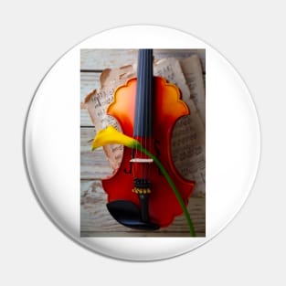 Yellow Calla lily Through The Strings Of A Violin Pin