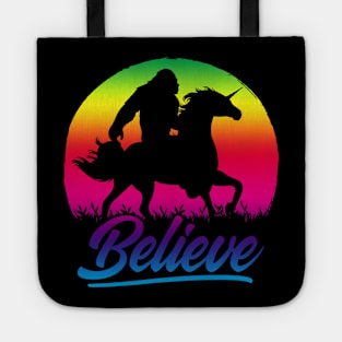 Bigfoot Riding Unicorn Vintage Sasquatch Tote