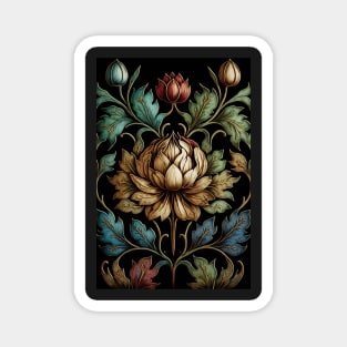 Floral Garden Botanical Print with Black Background Magnet