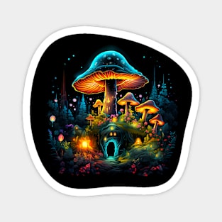 Cottagecore Psychedelic Moon Mushroom Village Magnet