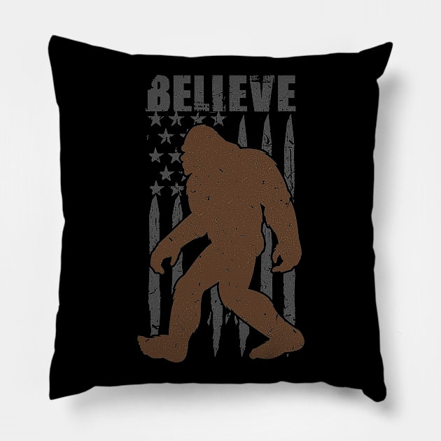 Bigfoot American Flag Pillow by Tesszero