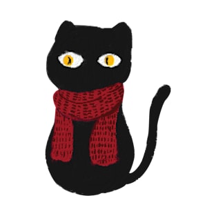 Black cat and red scarf on Christmas day T-Shirt