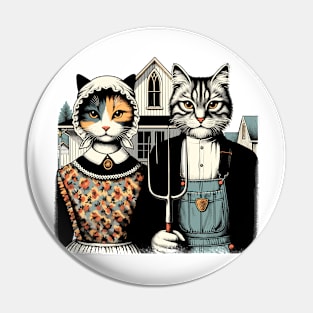 Retro American Gothic Cat Mom Cat Dad Gifts Funny Cat Pin