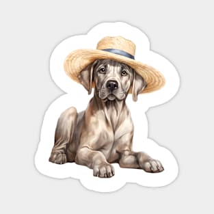 Watercolor Great Dane Dog in Straw Hat Magnet