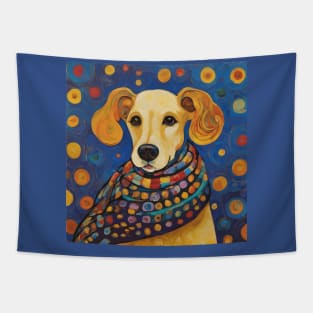 Gustav Klimt Style Lady Dog in a Starry Night Landscape Tapestry