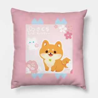 shiba sakura japan spring kawaii pink flower cherry blossoms candy Pillow