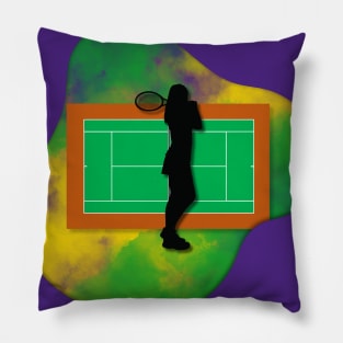 Tennis Player with Tennis Court Background and Wimbledon Colours 5 Pillow