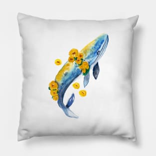 Watercolor whale and yellow flowers Pillow