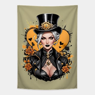 Steampunk Top hat bohemian girl floral retro design Tapestry