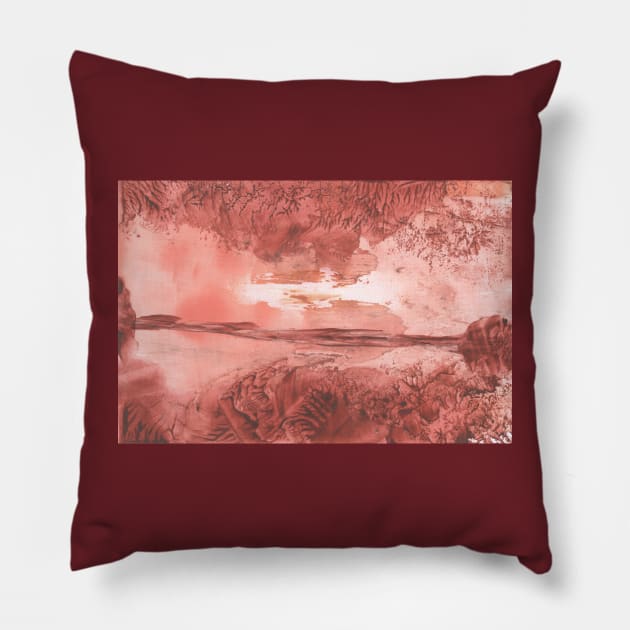 Landscape, nature. Encaustic wax art. Painting drawing Pillow by grafinya