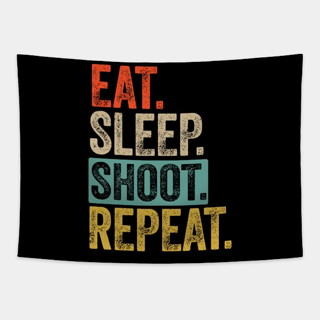 Eat sleep shoot repeat retro vintage Tapestry by Lyume