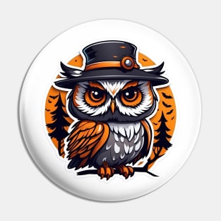 An owl wearing a hat and sitting on a branch in the forest Pin