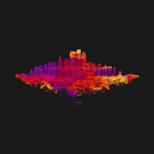 Houston City Skyline - Watercolor Red, orange, purple, T-Shirt