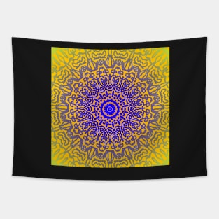 Gold Tribal Blue Mandala Tapestry