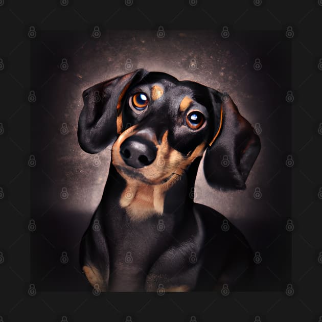 Dachshund Portrait Black and Tan Smooth Coat by Long-N-Short-Shop