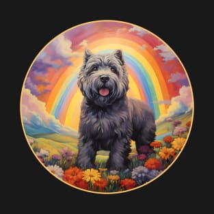 Bouvier des Flandres Memorial Rainbow Bridge Colorful Dog Art T-Shirt