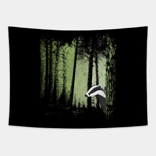 Romantic Twilight Forest with Badger Drawing Tapestry