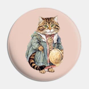 Fluffy tabby wearing a pink dress Pin