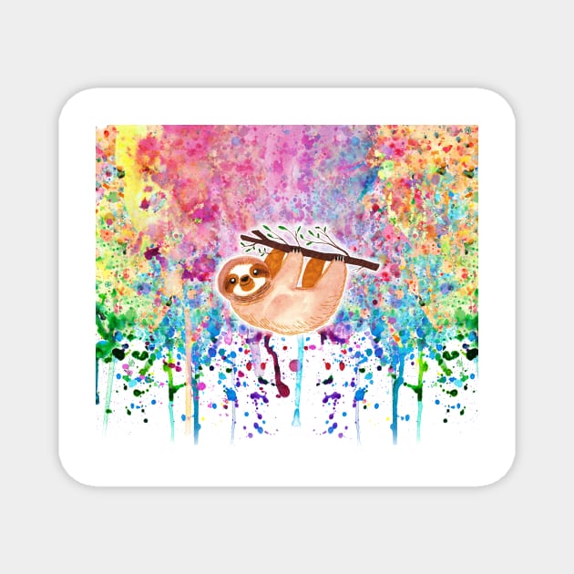 Watercolor Sloth - Rainbow Paint Magnet by saradaboru