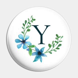 Floral Monogram Y Pretty Blue Flowers Pin