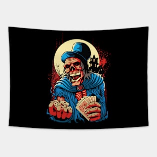 Gamer Skeleton Playing Dice and Cards Tapestry